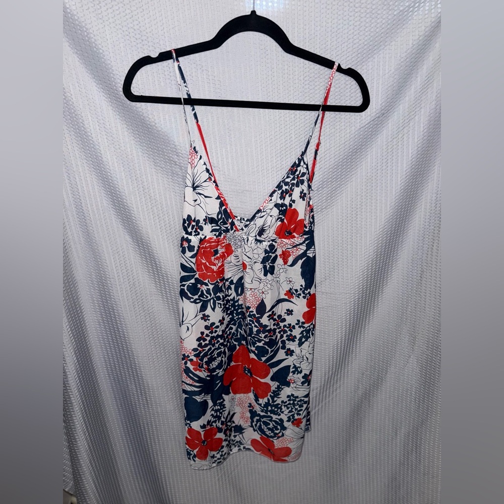 Floral V-Neck Mini Dress with Red & Navy Print